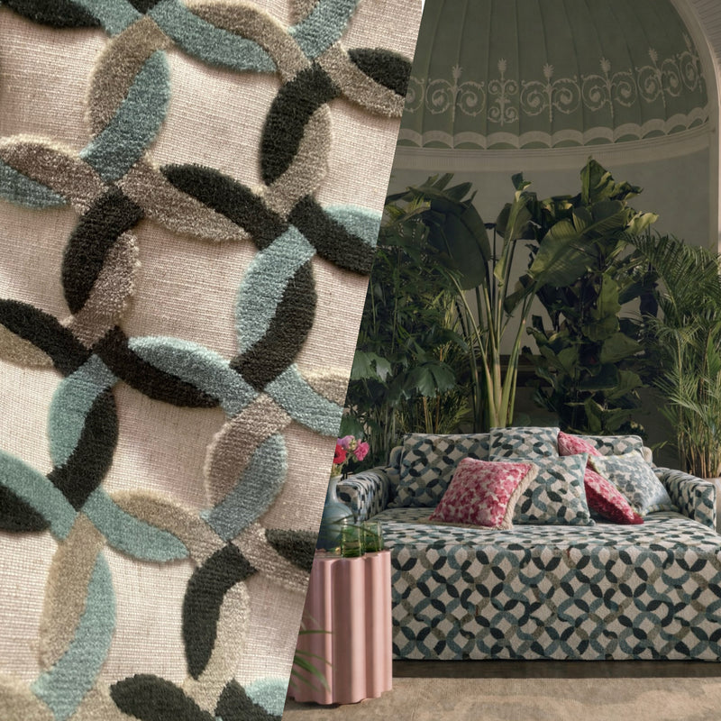 NEW! Prince Mekke - Designer Italian Venetian Burnout Geometric Cut Velvet Fabric Upholstery - Grey Blue - Fancy Styles Fabric Pierre Frey Lee Jofa Brunschwig & Fils
