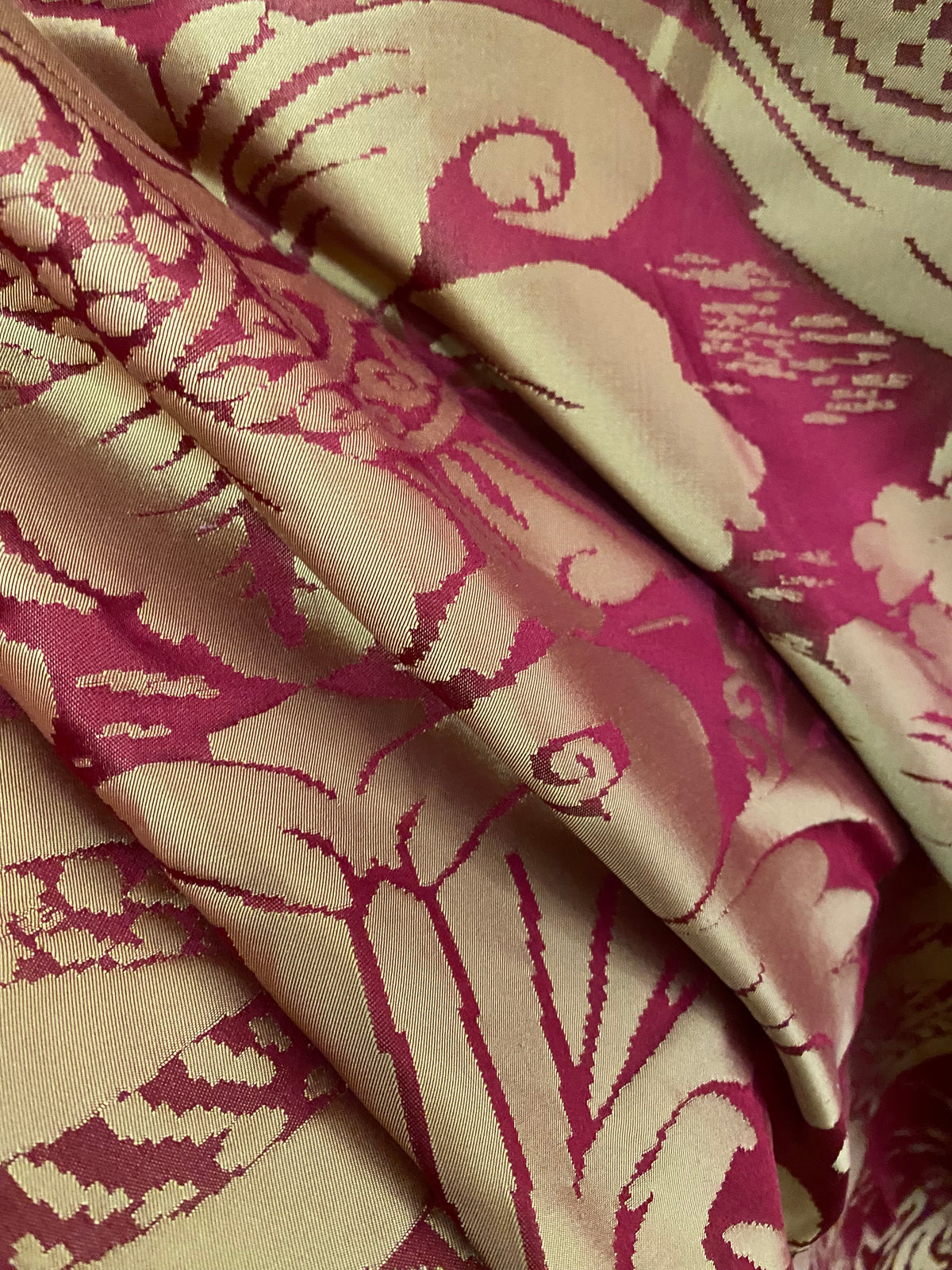 NEW! King Sante 100% Silk Satin Novelty Jacquard Damask Fabric- Red and Gold - Fancy Styles Fabric Pierre Frey Lee Jofa Brunschwig & Fils