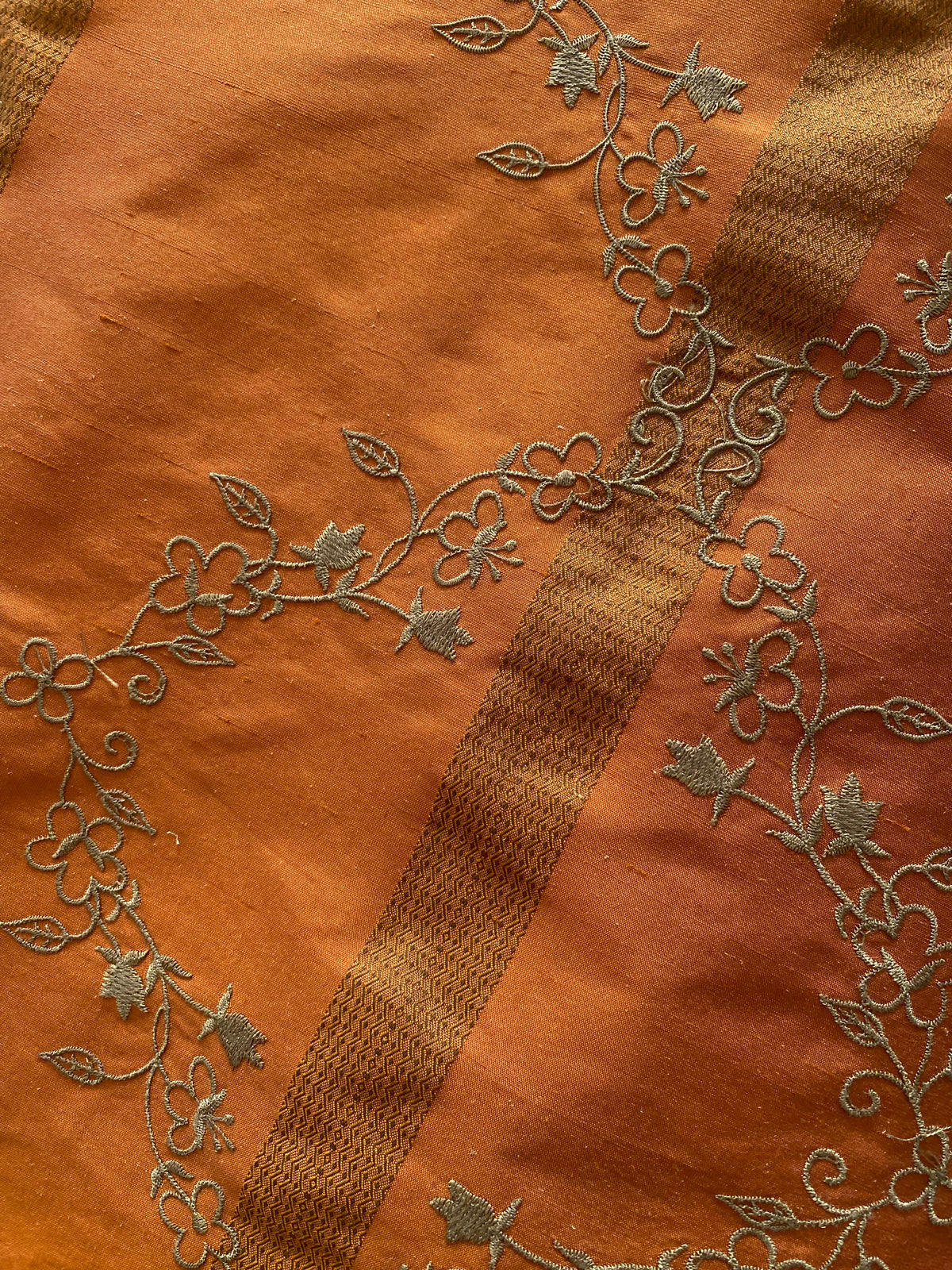 NEW Queen Katjia Novelty Floral Embroidered 100% Silk Fabric in Rust Burnt Orange - Fancy Styles Fabric Pierre Frey Lee Jofa Brunschwig & Fils