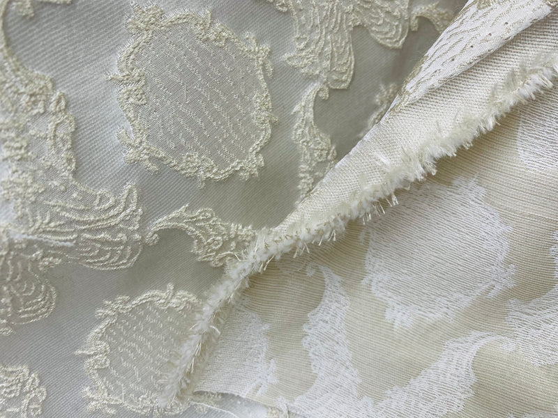 NEW! Duke Fiante Brocade Satin Fabric- White- Damask Upholstery Neoclassical Louis