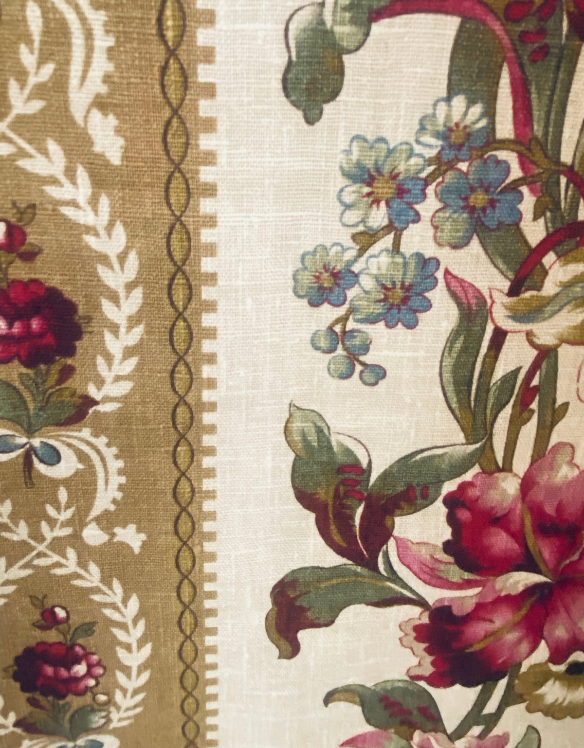 NEW! Princess Peppa Novelty 100% Linen Fabric Floral - Burgundy, Gold and Natural - Fancy Styles Fabric Pierre Frey Lee Jofa Brunschwig & Fils