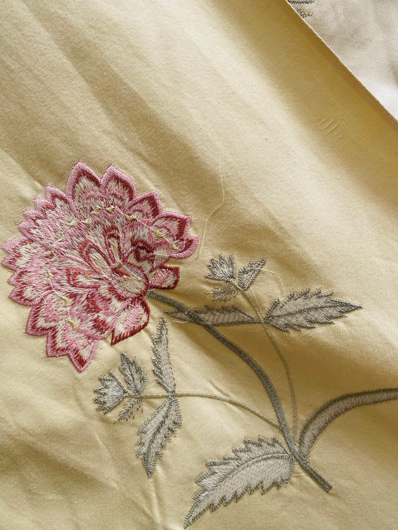NEW! Queen Slamia 100% Silk Taffeta Novelty Embroidered Drapery Fabric in Floral- Cream