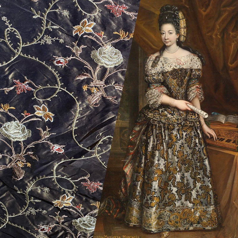 App Sale: Queen Dragonia Novelty 100% Silk Dupioni Embroidered Floral Fabric - Bronze
