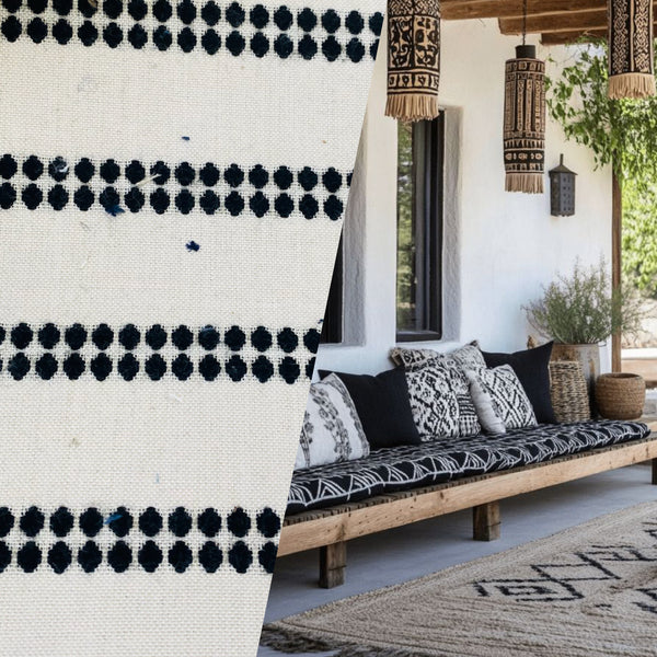 New! SUNBRELLA Novelty Boucle Water Repellant Indoor Outdoor Black Dot Double Stripes Upholstery and Decorating Fabric - Fancy Styles Fabric Pierre Frey Lee Jofa Brunschwig & Fils