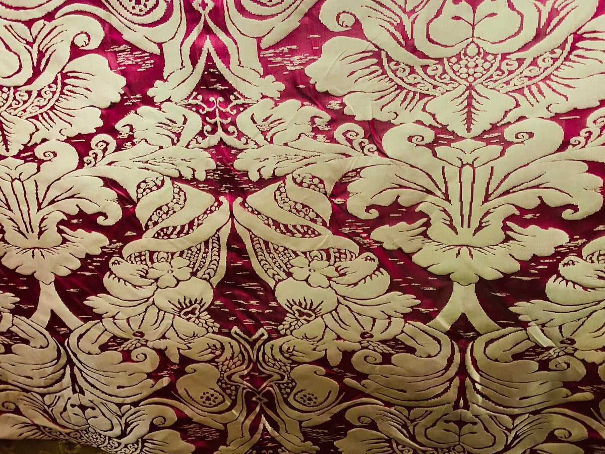 NEW! King Sante 100% Silk Satin Novelty Jacquard Damask Fabric- Red and Gold - Fancy Styles Fabric Pierre Frey Lee Jofa Brunschwig & Fils