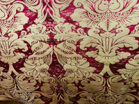 NEW! King Sante 100% Silk Satin Novelty Jacquard Damask Fabric- Red and Gold - Fancy Styles Fabric Pierre Frey Lee Jofa Brunschwig & Fils