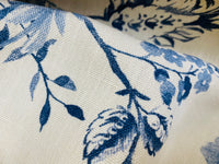 SALE! NEW! Miss Katie Designer Floral Drapery Upholstery Fabric- French Blue & Cream White - Fancy Styles Fabric Pierre Frey Lee Jofa Brunschwig & Fils