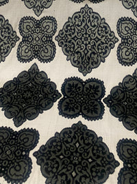 King Jador Designer Medallion Damask Velvet Fabric Upholstery-Dark Grey, Black and White - Fancy Styles Fabric Pierre Frey Lee Jofa Brunschwig & Fils