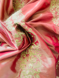 NEW Lady Linda Red with Gold Iridescence “Faux Silk”Embroidered Fabric - Fancy Styles Fabric Pierre Frey Lee Jofa Brunschwig & Fils