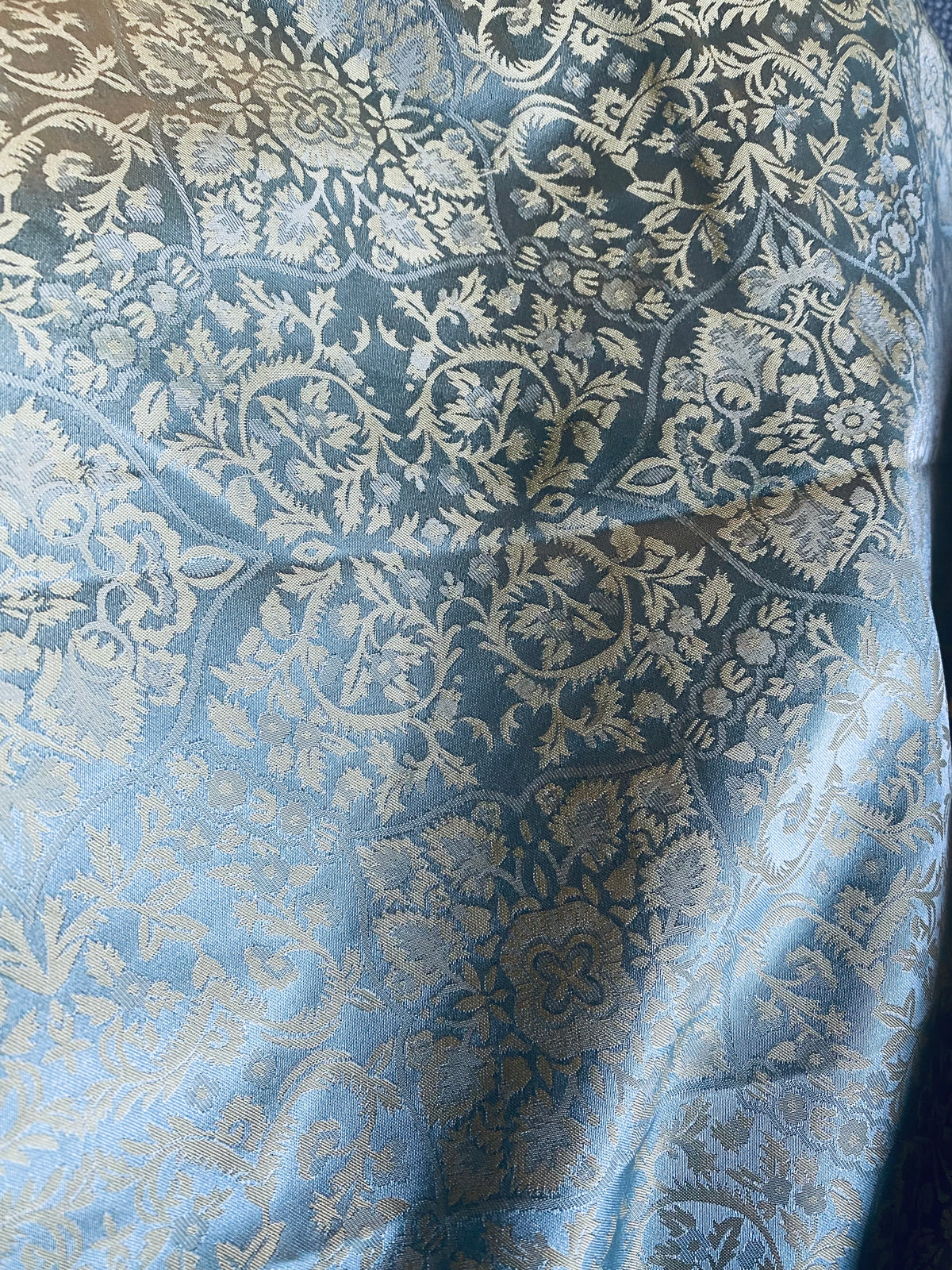NEW Sir Enzo 100% Silk Taffeta Interior Design Fabric Medallion Brocade French Yellow and Blue - Fancy Styles Fabric Pierre Frey Lee Jofa Brunschwig & Fils