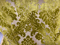 NEW! Princess Perma - LARGE REPEAT- Designer Italian Venetian Burnout Damask Velvet Yellow-Lime Chartreuse Fabric Upholstery - Fancy Styles Fabric Pierre Frey Lee Jofa Brunschwig & Fils