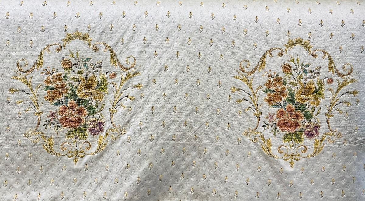 NEW Queen Marie Novelty Ritz Neoclassical Brocade Medallion Floral Satin Fabric - Ivory - Fancy Styles Fabric Pierre Frey Lee Jofa Brunschwig & Fils