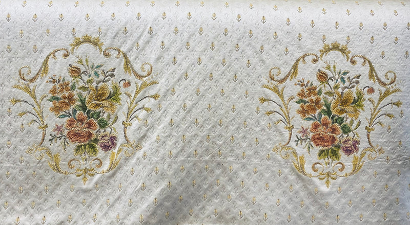 NEW Queen Marie Novelty Ritz Neoclassical Brocade Medallion Floral Satin Fabric - Ivory
