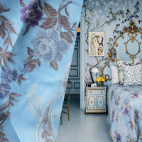 NEW Queen Marionette Novelty Ritz Neoclassical Brocade Medallion Floral Aubusson Satin Fabric - Light Blue