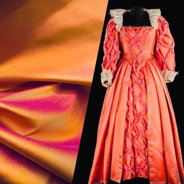 NEW Duchess Mable Designer 100% Silk Dupioni - Tangerine with Fuchsia Iridescence - Fancy Styles Fabric Pierre Frey Lee Jofa Brunschwig & Fils