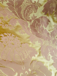 NEW! Princess Branda 100% Silk Satin Novelty Jacquard Damask Fabric- Pink and Gold - Fancy Styles Fabric Pierre Frey Lee Jofa Brunschwig & Fils