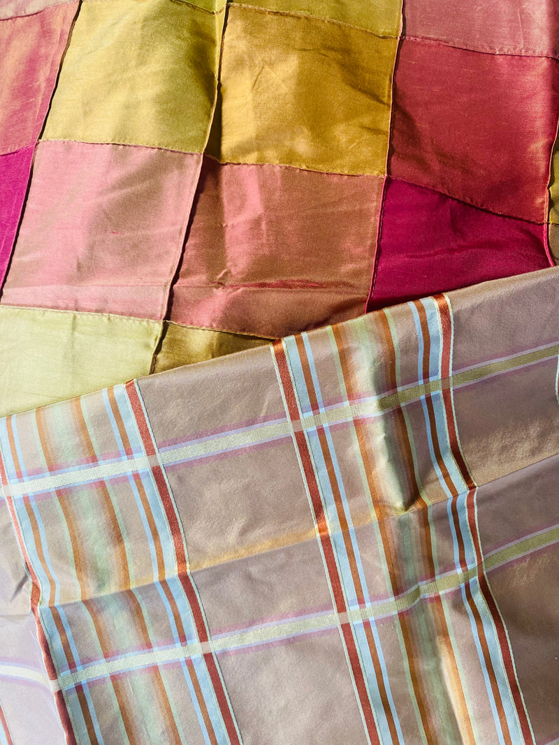 App Sale: $17 Mystery Bundle Fabric 757- 23” x 55” Yard of Silk Dupioni + 26” x 55” Peach Plaid Silk Taffeta