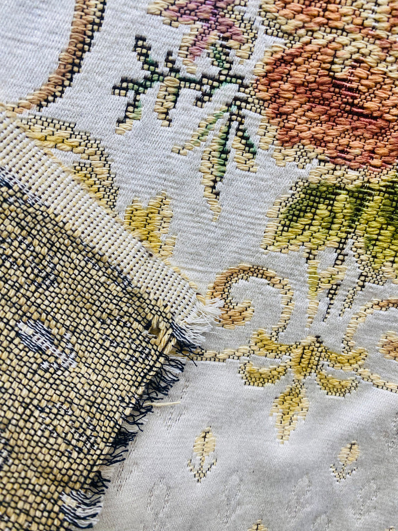 NEW Queen Marie Novelty Ritz Neoclassical Brocade Medallion Floral Satin Fabric - Ivory