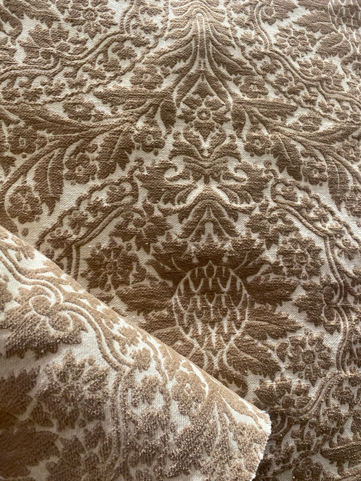 NEW! Prince Teffler - Designer Italian Venetian Burnout Damask Cut Velvet Taupe Fabric Upholstery - Fancy Styles Fabric Pierre Frey Lee Jofa Brunschwig & Fils