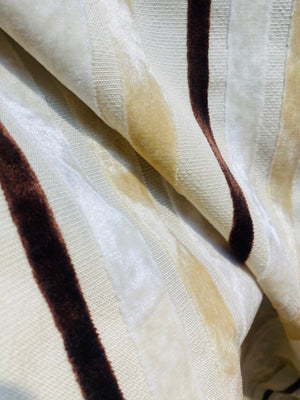 NEW Lady Matide Designer Upholstery Stripe Velvet  Fabric -Brown Cream Beige - Fancy Styles Fabric Pierre Frey Lee Jofa Brunschwig & Fils