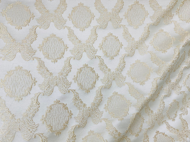 NEW! Duke Fiante Brocade Satin Fabric- Champagne- Damask Upholstery Neoclassical Louis