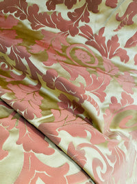 NEW! Princess Heart 100% Silk Satin Novelty Jacquard Damask Fabric- Pink and Gold - Fancy Styles Fabric Pierre Frey Lee Jofa Brunschwig & Fils