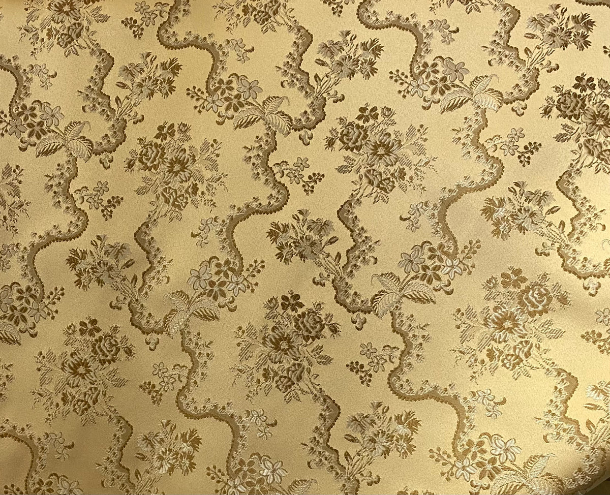 NEW SALE Princess Hailey Designer Brocade Satin Fabric- Antique Yellow Gold Floral Medallion - Fancy Styles Fabric Pierre Frey Lee Jofa Brunschwig & Fils