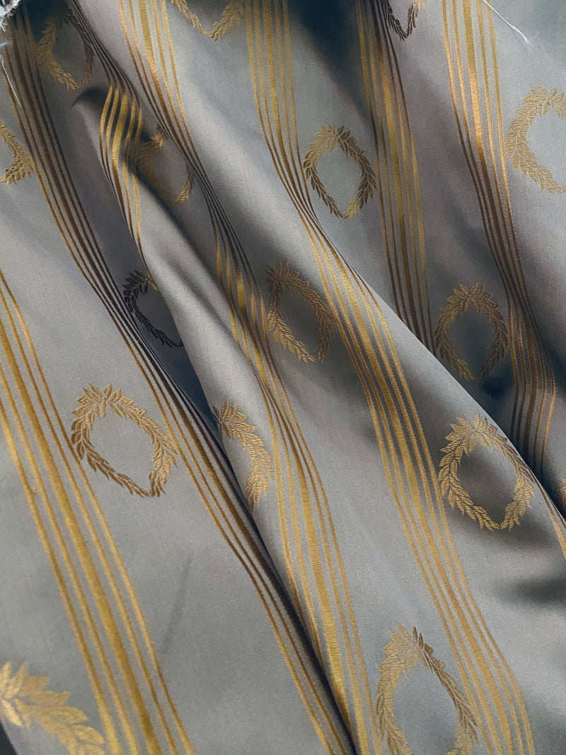 NEW! Princess Pitta 100% Silk Taffeta Novelty Jacquard Stripe Fabric- Gold and Grey