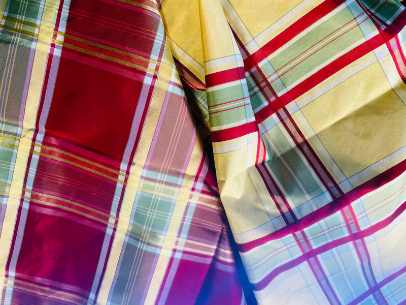 App Sale: $19 Mystery Bundle Fabric 838- 1 Yard Red Plaid Silk Taffeta + 23” x 55” Yellow Plaid Silk Taffeta