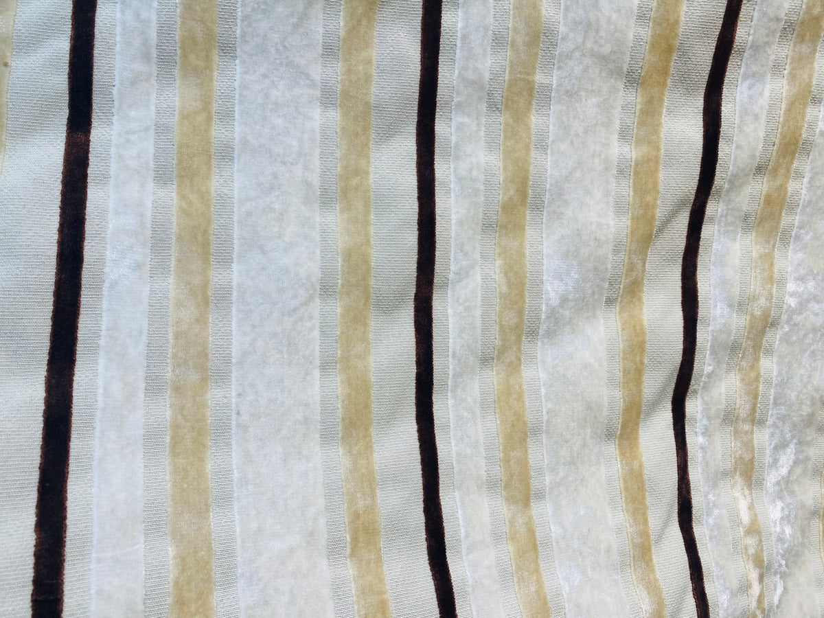 NEW Lady Matide Designer Upholstery Stripe Velvet  Fabric -Brown Cream Beige - Fancy Styles Fabric Pierre Frey Lee Jofa Brunschwig & Fils