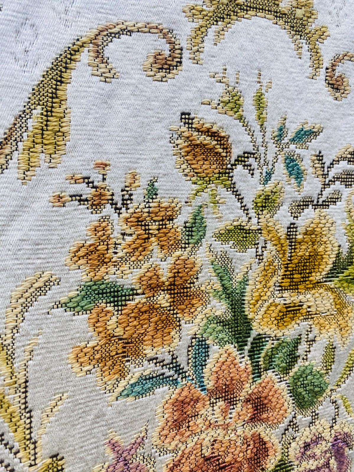 NEW Queen Marie Novelty Ritz Neoclassical Brocade Medallion Floral Satin Fabric - Ivory - Fancy Styles Fabric Pierre Frey Lee Jofa Brunschwig & Fils