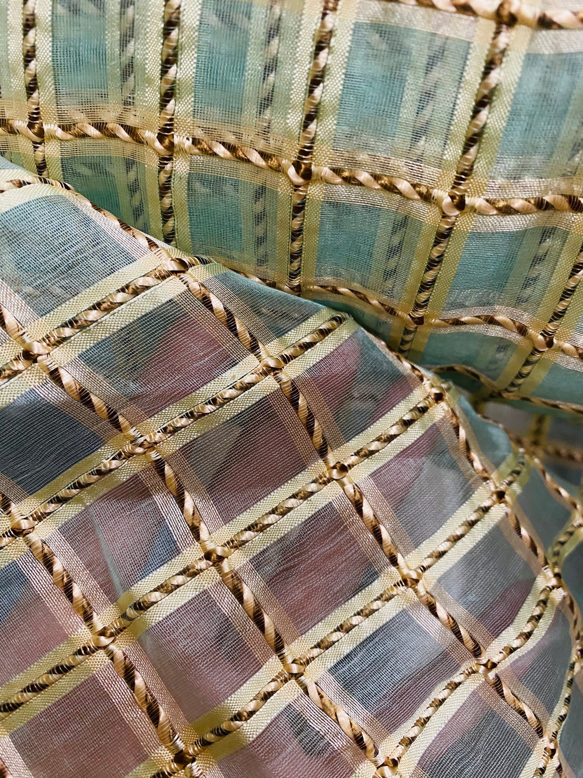 NEW Novelty Queen Iris 100% Silk Organza Sheer Embroidery Fabric- Turquoise Blue - Fancy Styles Fabric Pierre Frey Lee Jofa Brunschwig & Fils