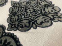 King Jador Designer Medallion Damask Velvet Fabric Upholstery-Dark Grey, Black and White - Fancy Styles Fabric Pierre Frey Lee Jofa Brunschwig & Fils
