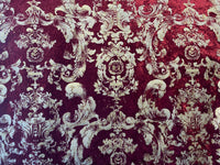 NEW COLOR! Queen Renee Burnout Antique Inspired Velvet Fabric Burgundy & Gold - Fancy Styles Fabric Pierre Frey Lee Jofa Brunschwig & Fils