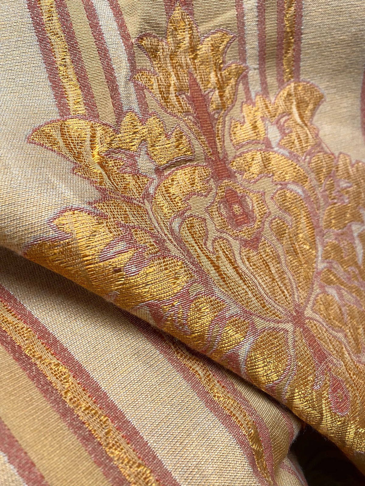 NEW Queen Marion Novelty Ritz Neoclassical Brocade Medallion Striped Jacquard Satin Fabric - Made in Italy - Gold Red Beige- Style# HG10001 - Fancy Styles Fabric Pierre Frey Lee Jofa Brunschwig & Fils