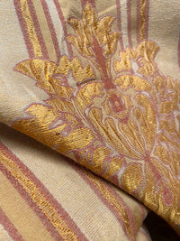 NEW Queen Marion Novelty Ritz Neoclassical Brocade Medallion Striped Jacquard Satin Fabric - Made in Italy - Gold Red Beige- Style# HG10001 - Fancy Styles Fabric Pierre Frey Lee Jofa Brunschwig & Fils