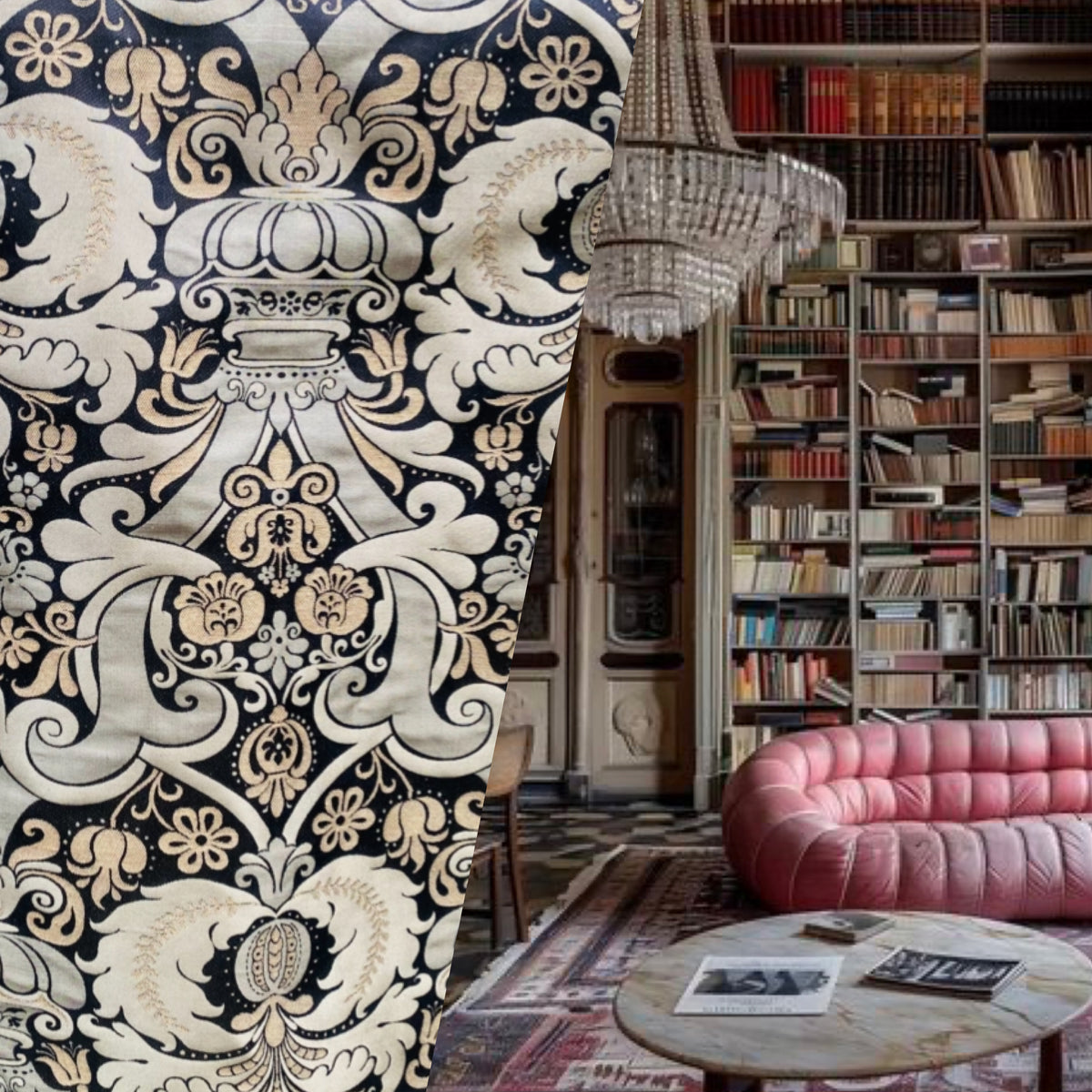 NEW King Dorfman Novelty Floral Jacquard 100% Silk Fabric in Black and Gold - Fancy Styles Fabric Pierre Frey Lee Jofa Brunschwig & Fils