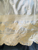 App Sale: Duchess Damara Satin Embroidered Scalloped Edge Floral Fabric - White & Cream