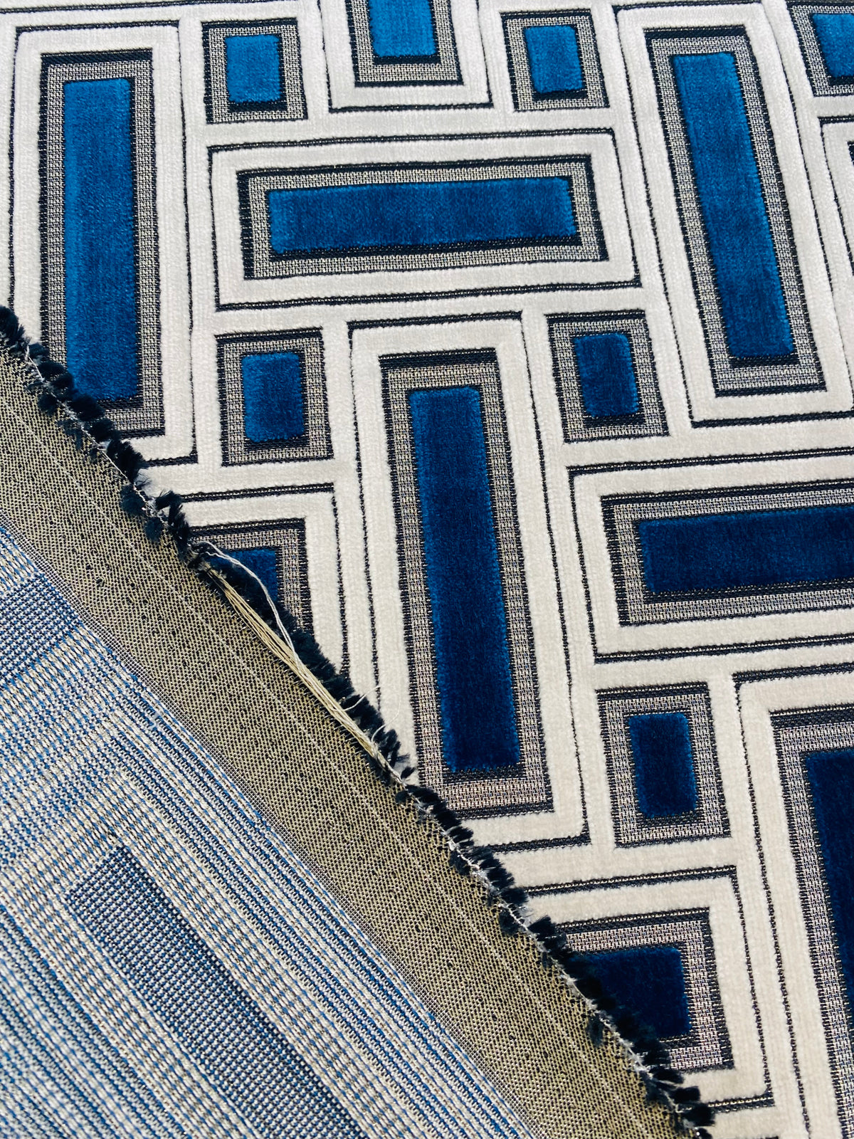 NEW! Duchess Adalyn Novelty Italian Burnout Geometric Chenille Upholstery Velvet Fabric - Royal Blue BTY - Fancy Styles Fabric Pierre Frey Lee Jofa Brunschwig & Fils
