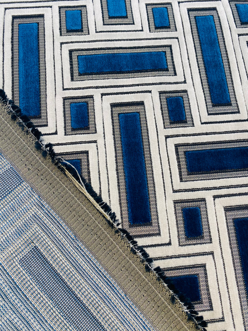 NEW! Duchess Adalyn Novelty Italian Burnout Geometric Chenille Upholstery Velvet Fabric - Royal Blue BTY