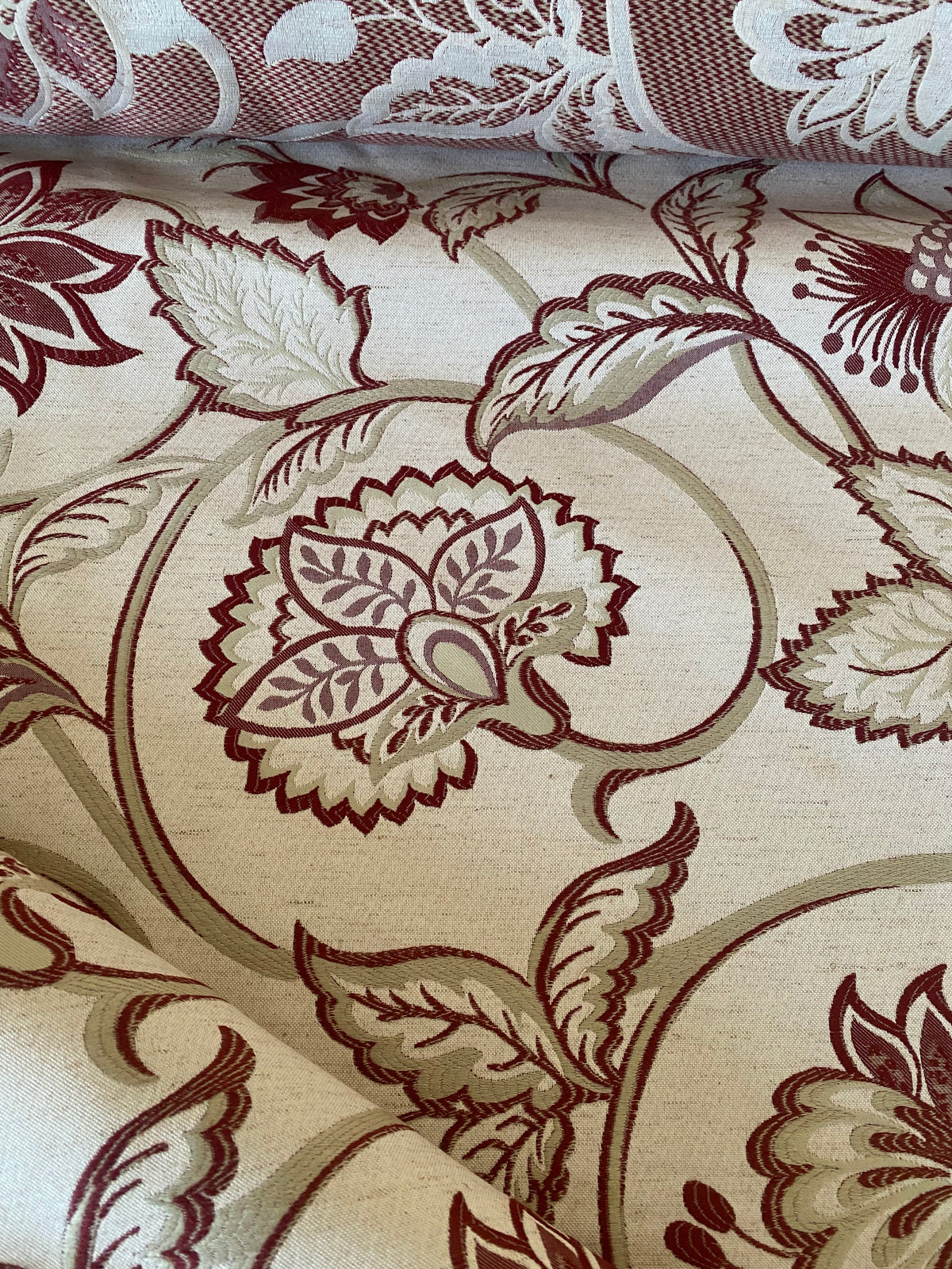 New! Sale! 50% Off 10 yard roll- Miss Florentine Brocade Floral Upholstery & Drapery Fabric- Red - Fancy Styles Fabric Pierre Frey Lee Jofa Brunschwig & Fils
