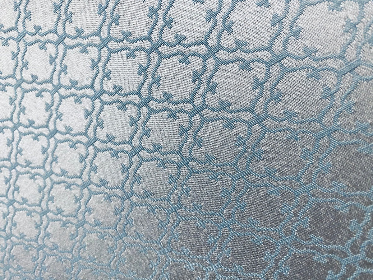 NEW Prince Lenmar Antique Inspired Eggshell Silver Blue Satin Geometric Upholstery Fabric - Fancy Styles Fabric Pierre Frey Lee Jofa Brunschwig & Fils