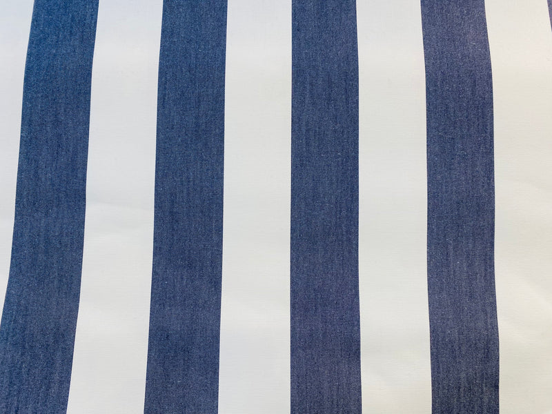NEW Lady Jacqueline Faded Navy Waterproof Decorating Fabric - 3” Navy And White Stripes - Upholstery 55” Wide