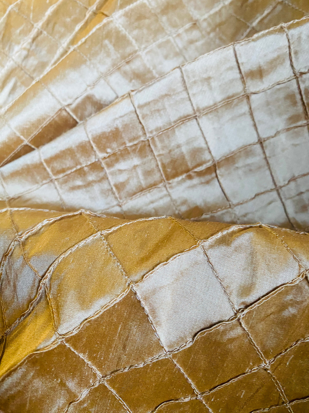 NEW Lady Morgan 100% Silk Dupioni Pintuck Diamond Gold Fabric - Fancy Styles Fabric Pierre Frey Lee Jofa Brunschwig & Fils