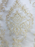 NEW! King Fiore Brocade Satin Fabric- Champagne- Damask Upholstery Neoclassical Louis