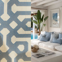New! SUNBRELLA Blue Geometric Waterproof Indoor Outdoor Upholstery Fabric - Fancy Styles Fabric Pierre Frey Lee Jofa Brunschwig & Fils