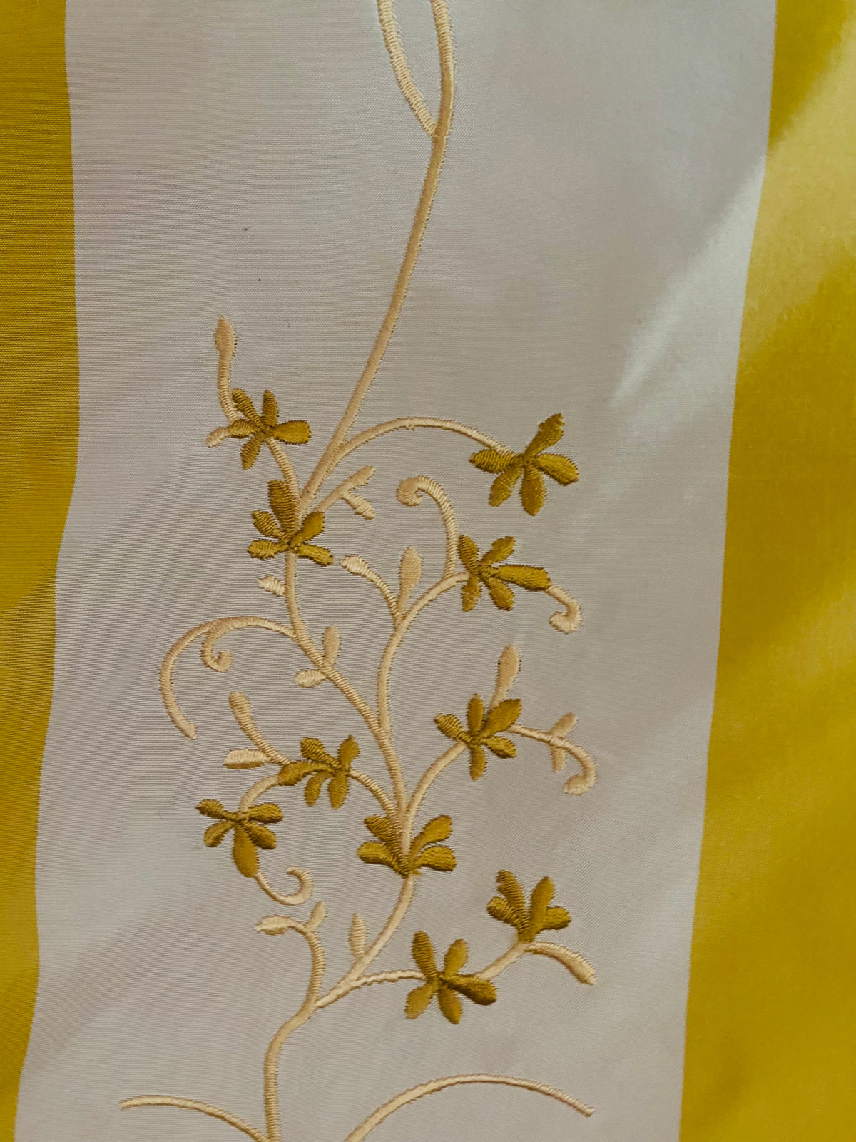 NEW! Princess Pilar 100% Silk Taffeta Novelty Drapery Fabric Floral Embroidered Yellow White Stripe - Fancy Styles Fabric Pierre Frey Lee Jofa Brunschwig & Fils