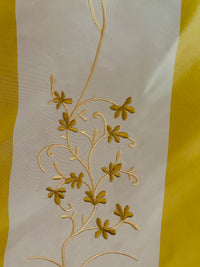 NEW! Princess Pilar 100% Silk Taffeta Novelty Drapery Fabric Floral Embroidered Yellow White Stripe - Fancy Styles Fabric Pierre Frey Lee Jofa Brunschwig & Fils