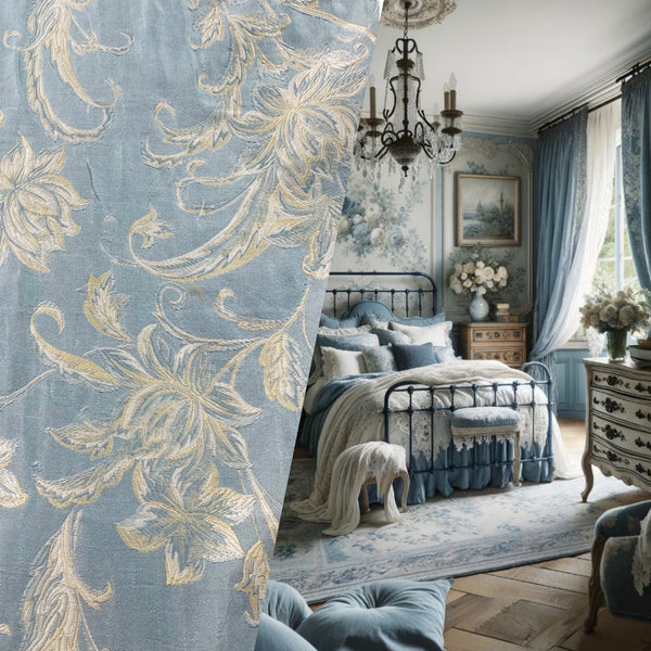 NEW! Queen Petrie Designer Quilted Brocade Floral Upholstery Fabric- French Blue LL - Fancy Styles Fabric Pierre Frey Lee Jofa Brunschwig & Fils