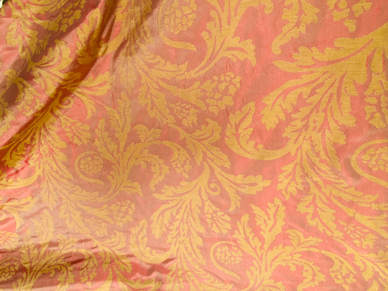 NEW Queen Dahlila Jacquard Neoclassical Floral Damask Matte Satin Brick Red and Gold Jacquard Drapery Fabric